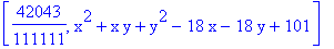 [42043/111111, x^2+x*y+y^2-18*x-18*y+101]